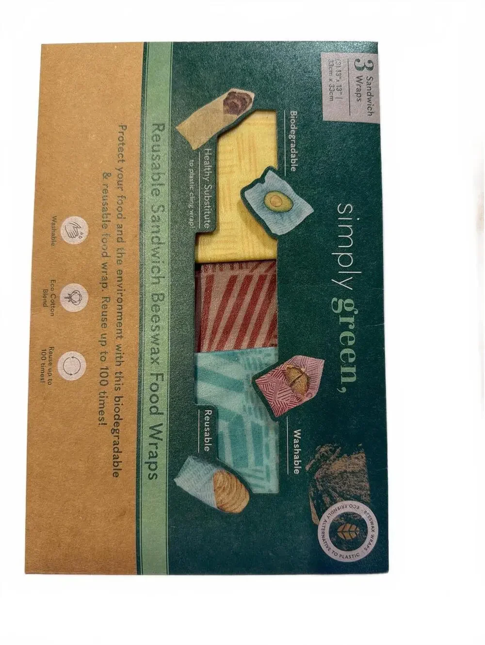 Reusable Beeswax Food Wraps 2 pack - Sandwich and Assorted Sets - Simply Green